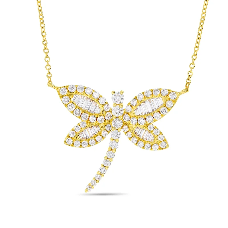 Women’s choker necklaces-18K Gold 1.89ct Baguette Dragonfly Diamond Necklace