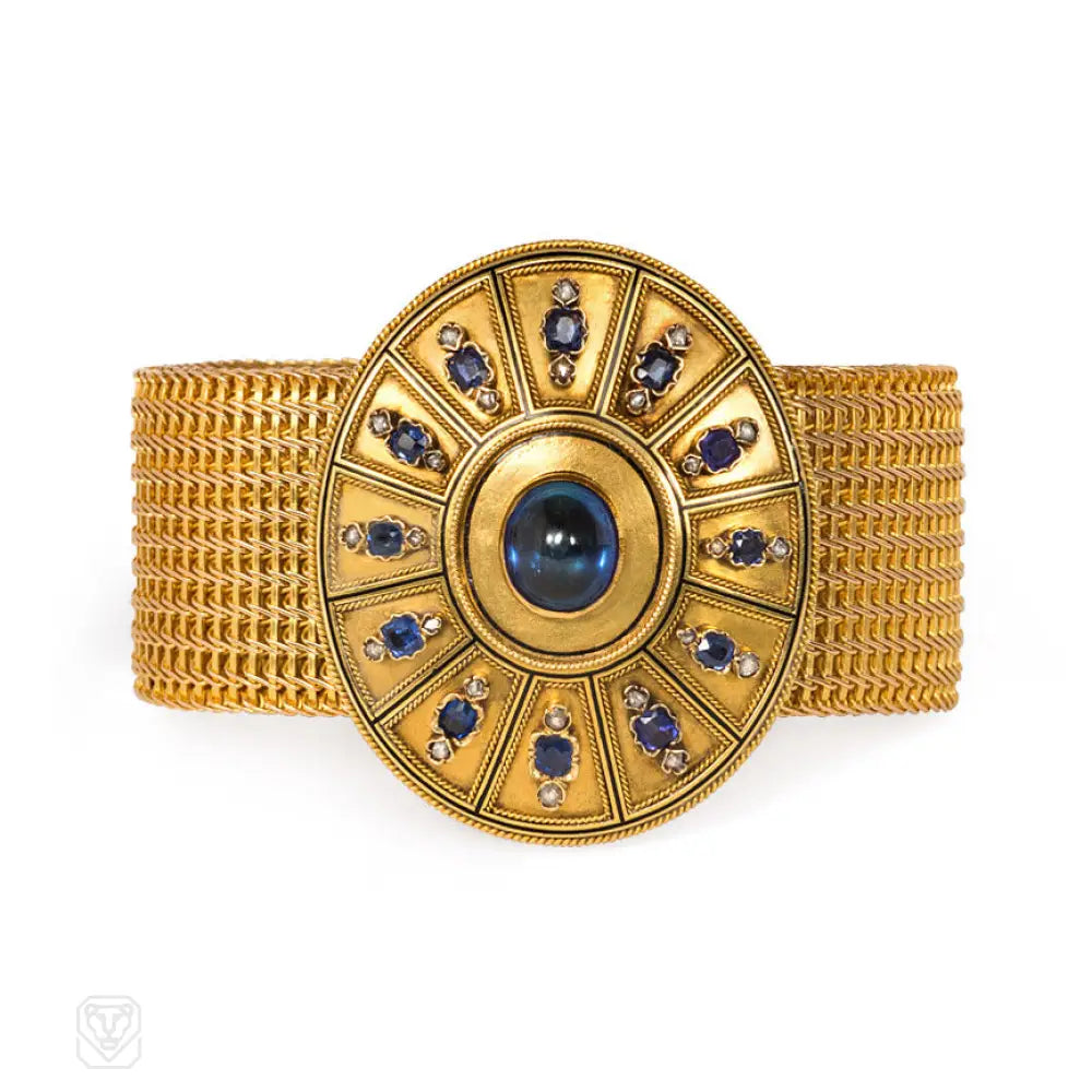 Women’s casual bracelet-Antique French convertible gold and sapphire bracelet