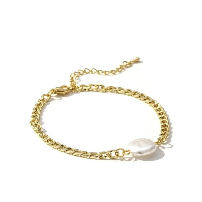 Women’s silver bracelet-Link Chain Bracelet with Pearl Charm