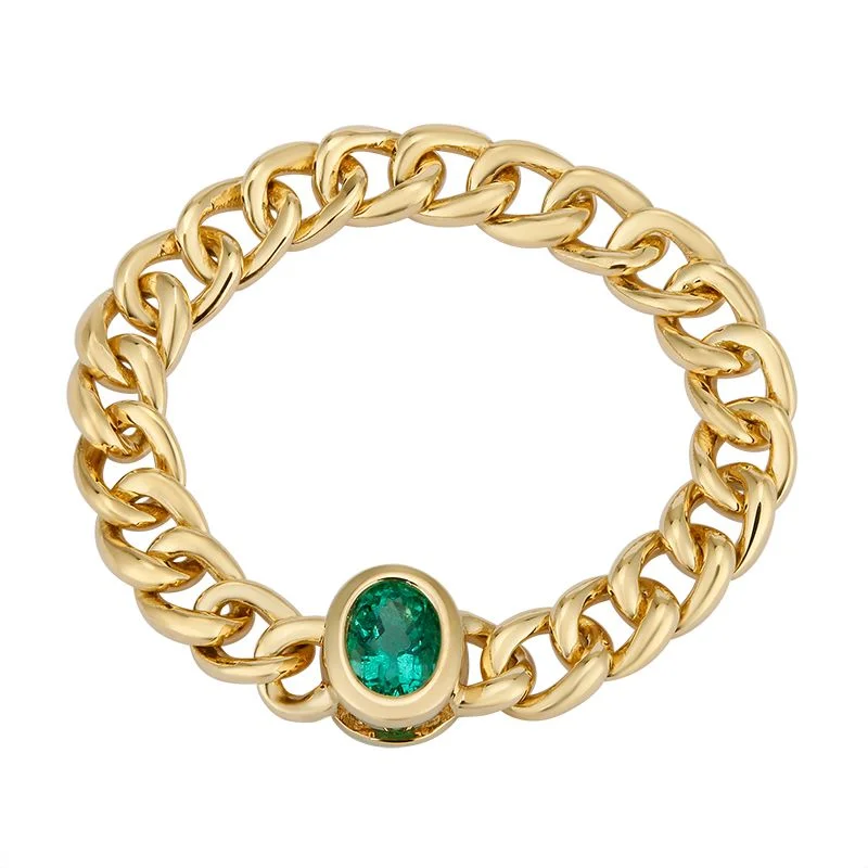 Women’s romantic promise rings-Bezel Gemstone Cuban Chain Ring