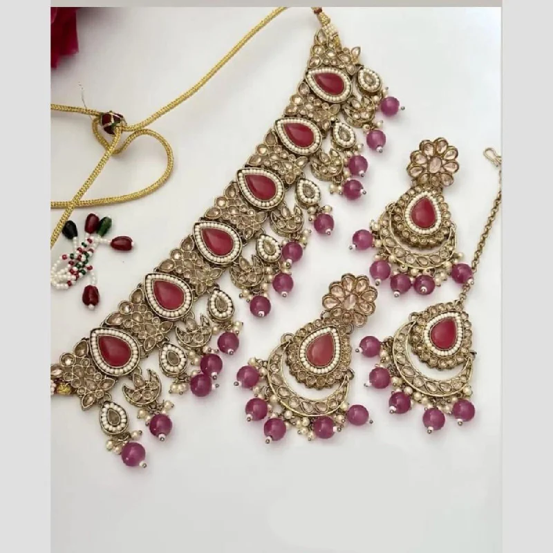 Women’s statement necklaces-Anjali Jewellery Gold Plated Kundan Stone And Pearls Choker Necklace Set