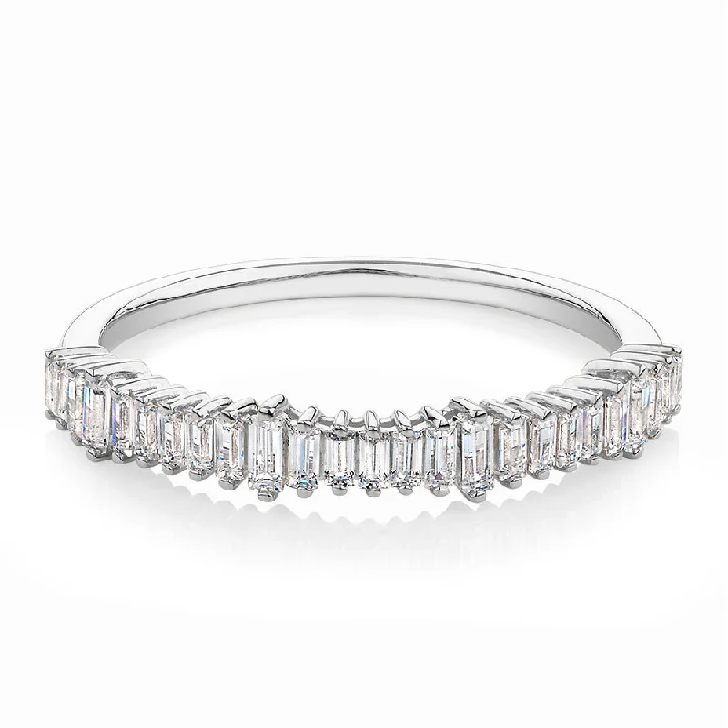 Women’s silver rings-Wedding or eternity band with 0.48 carats* of diamond simulants in 10 carat white gold