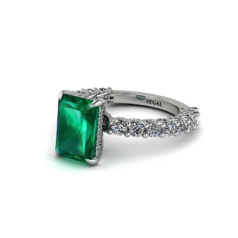 Women’s antique engagement ring-Vintage Radiant Cut Emerald Engagement Ring - Renee No. 6