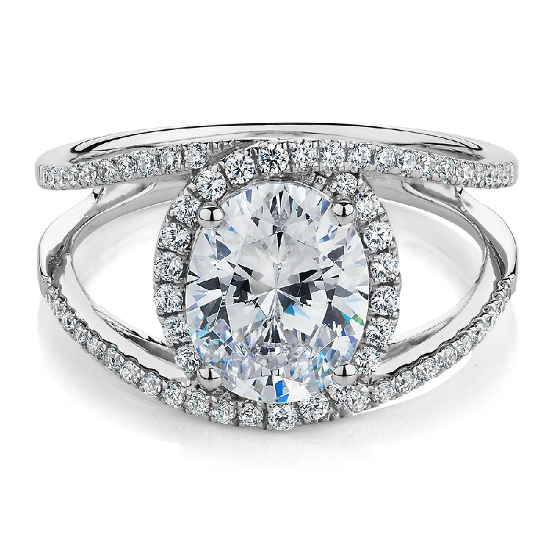 Women’s chic statement rings-Dress ring with 2.95 carats* of diamond simulants in 10 carat white gold