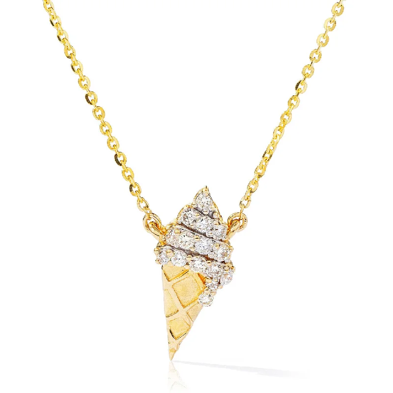 Women’s birthstone pendant necklaces-14kt Gold 0.24ct Diamond Ice Cream Cone Necklace