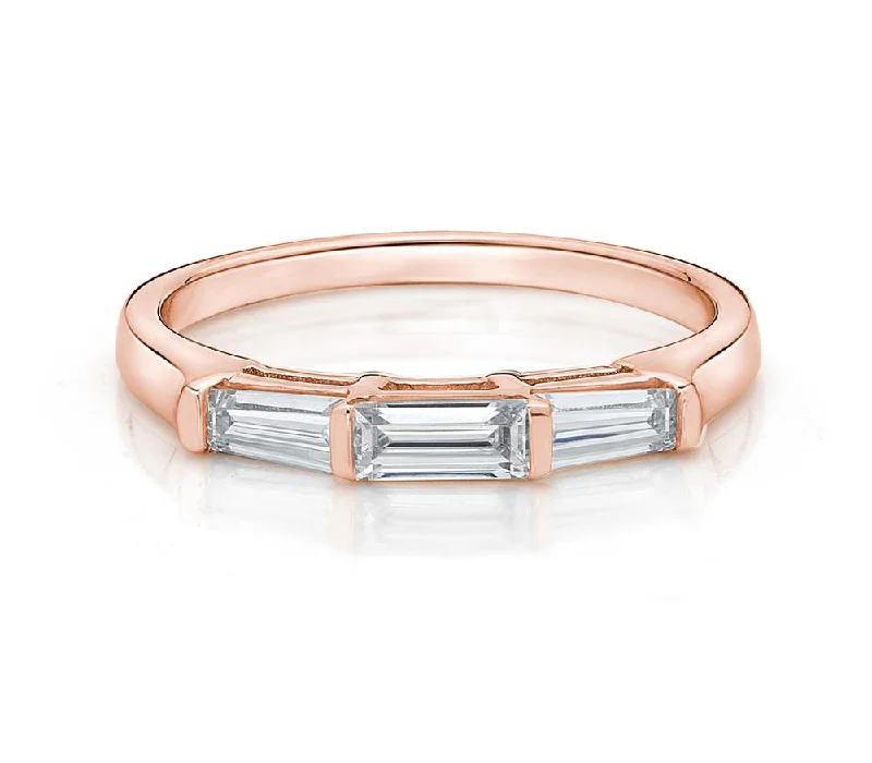 Women’s birthstone rings-Wedding or eternity band with 0.66 carats* of diamond simulants in 14 carat rose gold