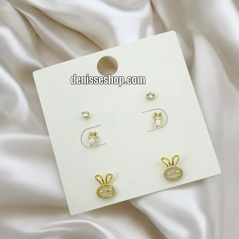 Women’s oversized earrings-14K BUNNY THREE EARRINGS SET E773