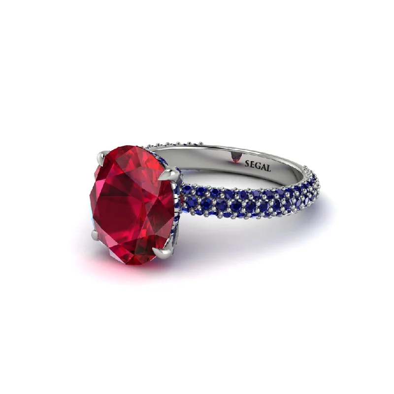 Women’s rose gold diamond ring-Oval Cut Ruby Classic Pave Engagement Ring - Irene No. 72