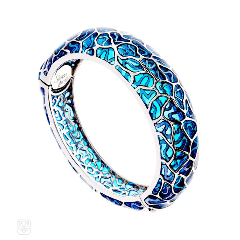 Women’s bridal bracelet-Blue cloisonné enamel bangle bracelet