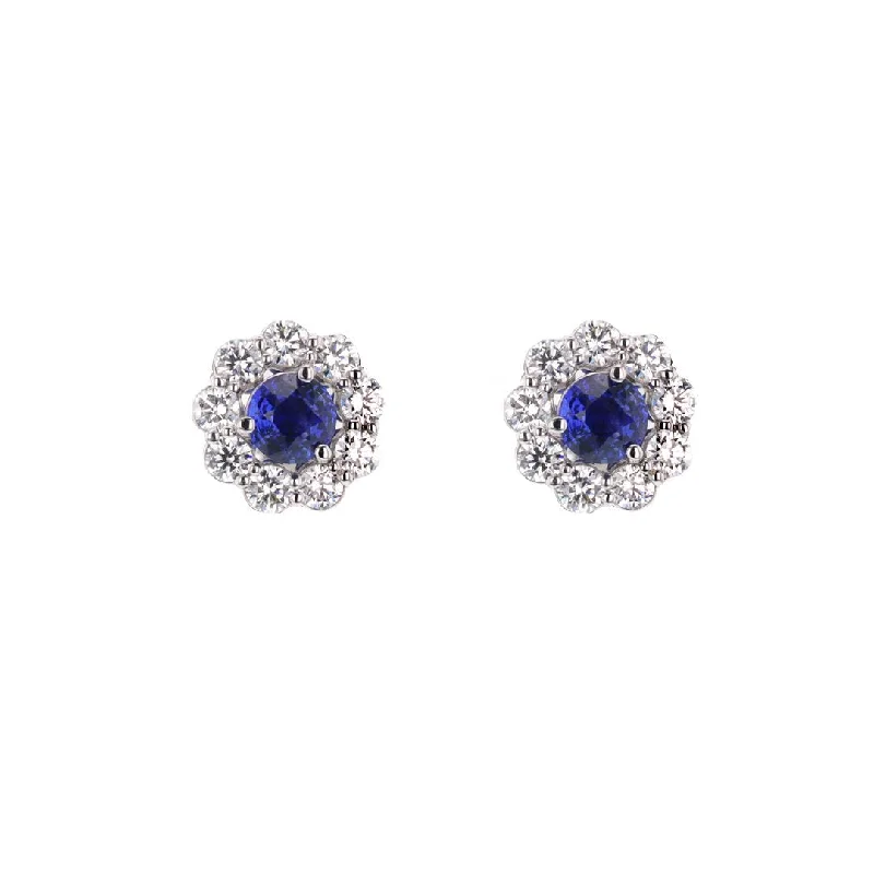 Women’s statement stud earrings-Blue Sapphire Stud Earrings & Diamond Jackets