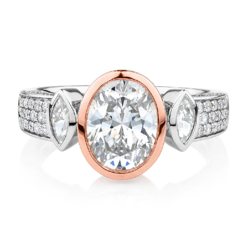 Women’s classic wedding rings-Synergy dress ring with 2.66 carats* of diamond simulants in 10 carat rose gold and sterling silver