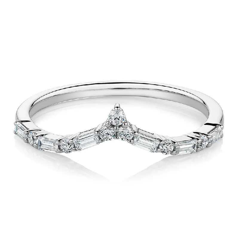 Women’s silver-plated rings-Baguette curved wedding or eternity band with 0.39 carats* of diamond simulants in 10 carat white gold