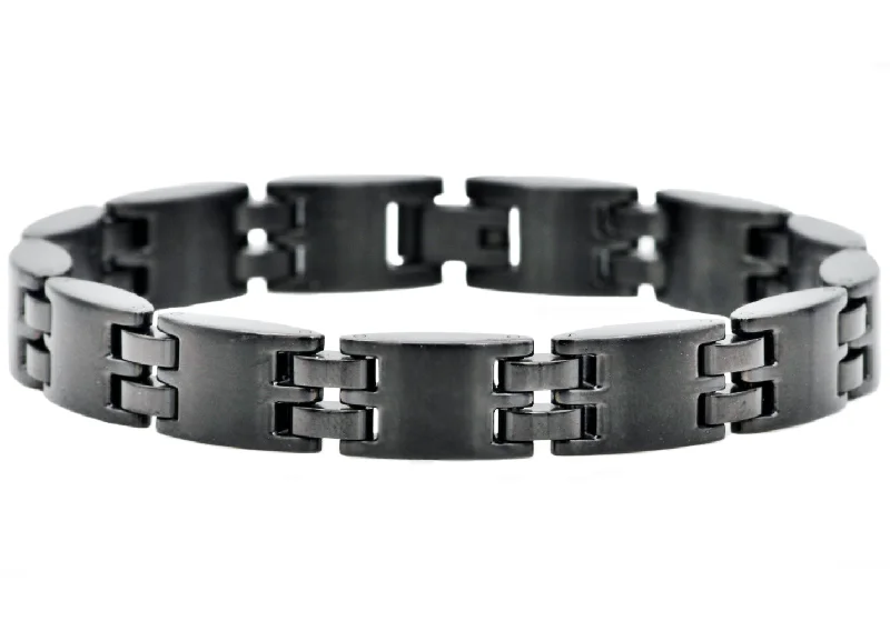 Women’s diamond bracelet set-Mens Matte Finish Black Stainless Steel Bracelet