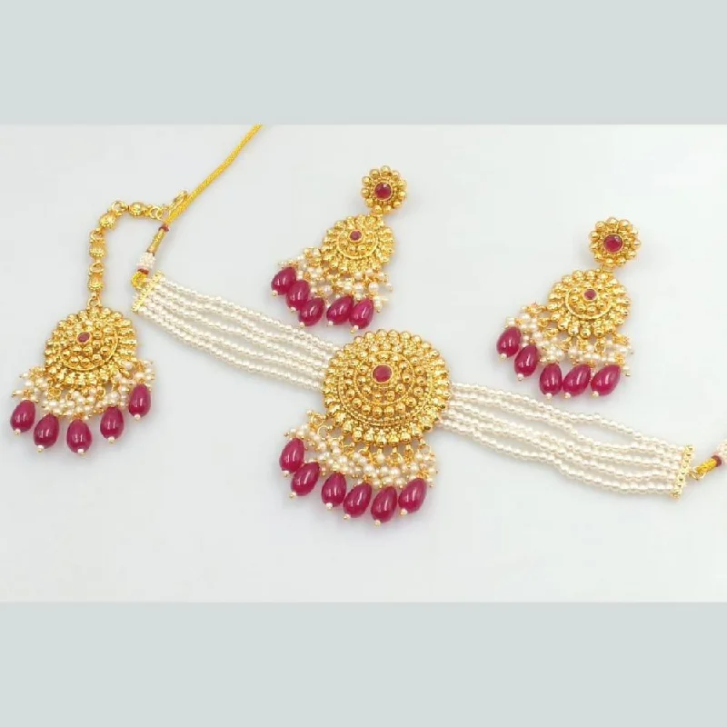 Women’s timeless gold necklaces-Rani Sati Jewels Gold Plated Beads And Pearl Choker Necklace Set