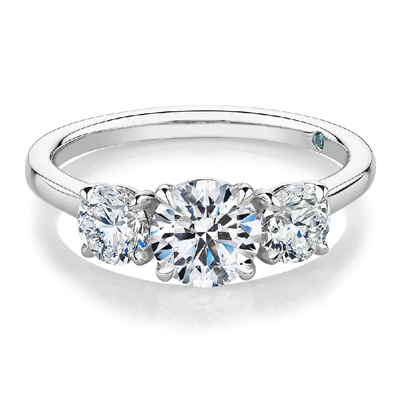 Women’s sparkly rings-Premium Certified Lab-Grown Diamond, 1.86 carat TW round brilliant three stone ring in platinum