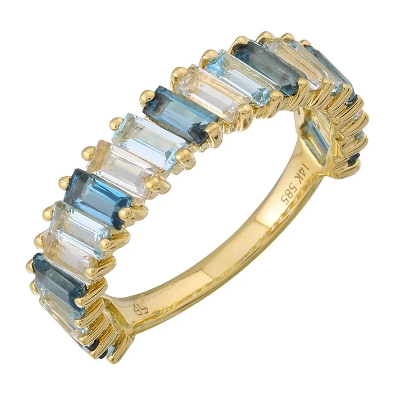 Women’s silver rings-Stephanie Slanted Baguette Gradient London Blue Topaz Ring