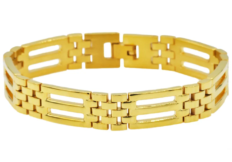 Women’s multi-stone bracelet-Mens Gold Stainless Steel Bracelet