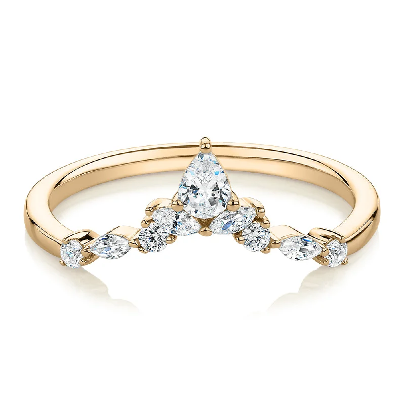 Women’s promise rings for her-Pear curved wedding or eternity band with 0.37 carats* of diamond simulants in 10 carat yellow gold