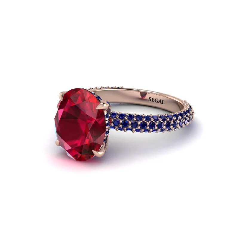 Women’s simple diamond ring-Oval Cut Ruby Classic Pave Engagement Ring - Irene No. 71