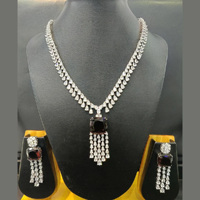 Women’s heart-shaped necklaces-Jain Jewellers Silver Plated AD Necklace Set