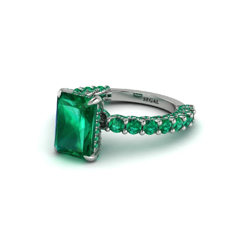 Women’s classic engagement ring set-Vintage Radiant Cut Emerald Engagement Ring - Renee No. 21