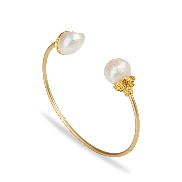 Women’s double bangle bracelet-Baroque Pearl Bracelet