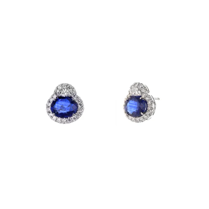 Women’s rose gold earrings-Blue Sapphire & Diamond Stud Earrings