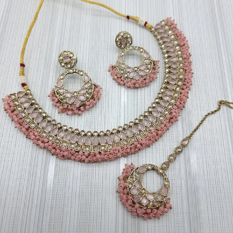 Women’s two-tone necklaces-JCM Gold Plated Crystal Stone And Pearls Necklace Set