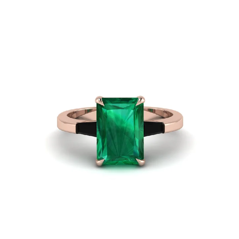 Women’s gold wedding band-Three Stone Radiant Cut Emerald Engagement Ring - Hillary No. 35