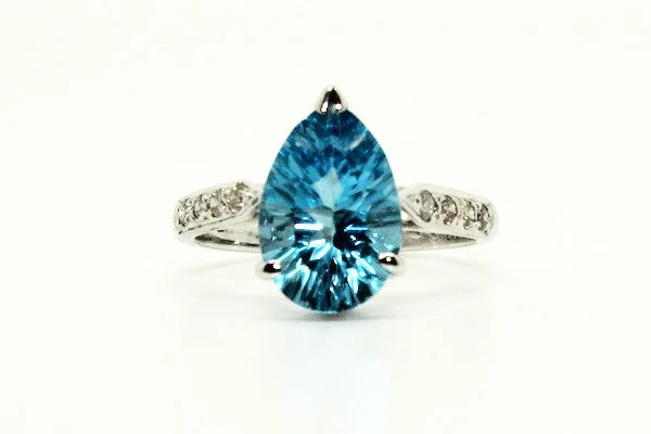 Women’s handmade rings-Blue Topaz & Diamond Classic Ring AD No. 0746