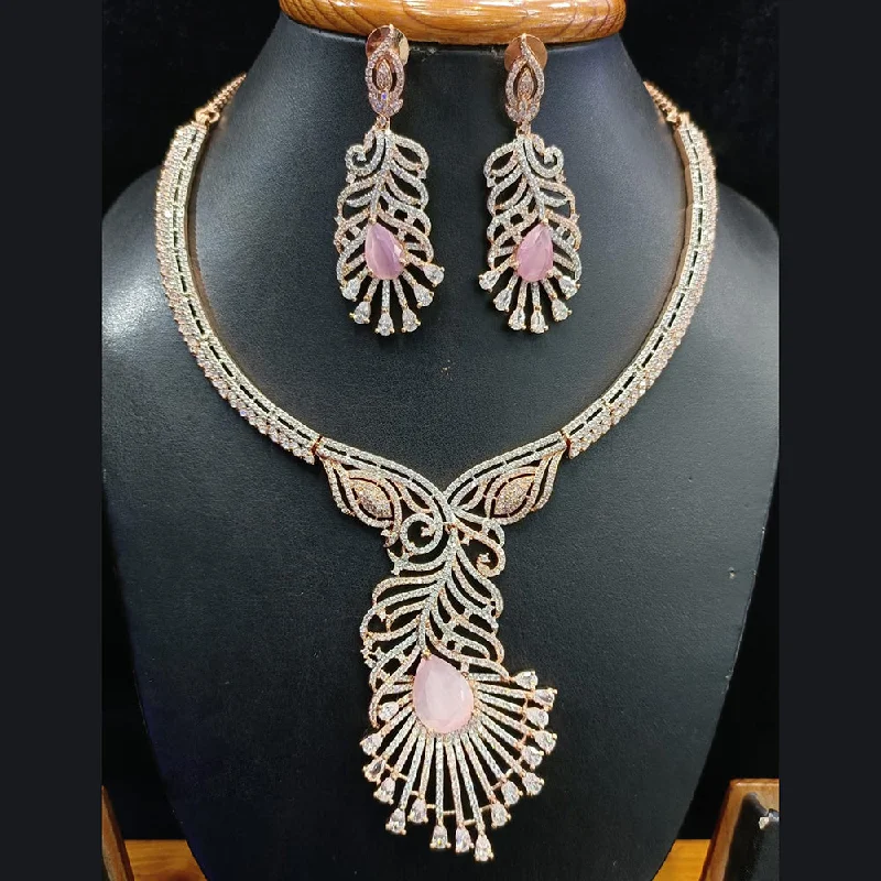 Women’s chunky necklaces-Jain Jewellers Rose Gold Plated AD Necklace Set