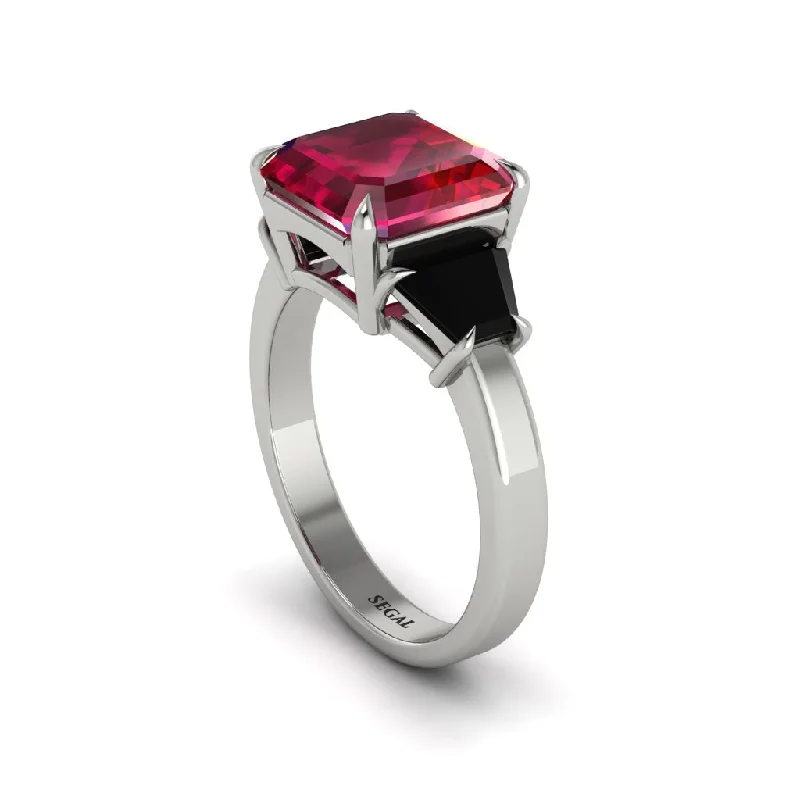 Women’s diamond engagement ring set-Three Stone Ruby Engagement Ring - Bethany No. 42