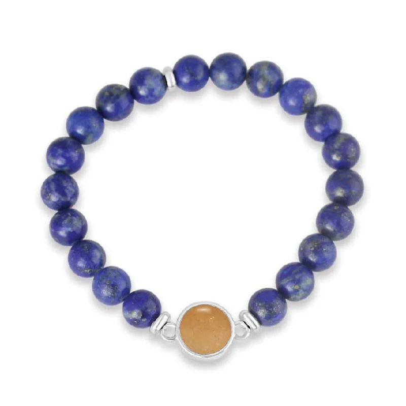 Women’s custom charm bracelet-Round Beaded Bracelet - Lapis