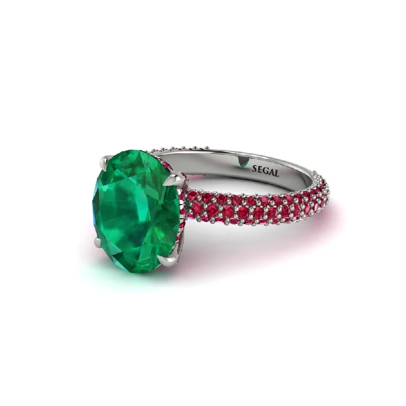 Women’s affordable diamond engagement ring-Oval Cut Emerald Classic Pave Engagement Ring - Irene No. 51