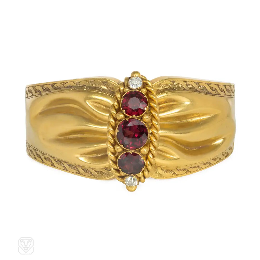 Women’s elegant bracelet-Victorian garnet and diamond cinched cuff bracelet