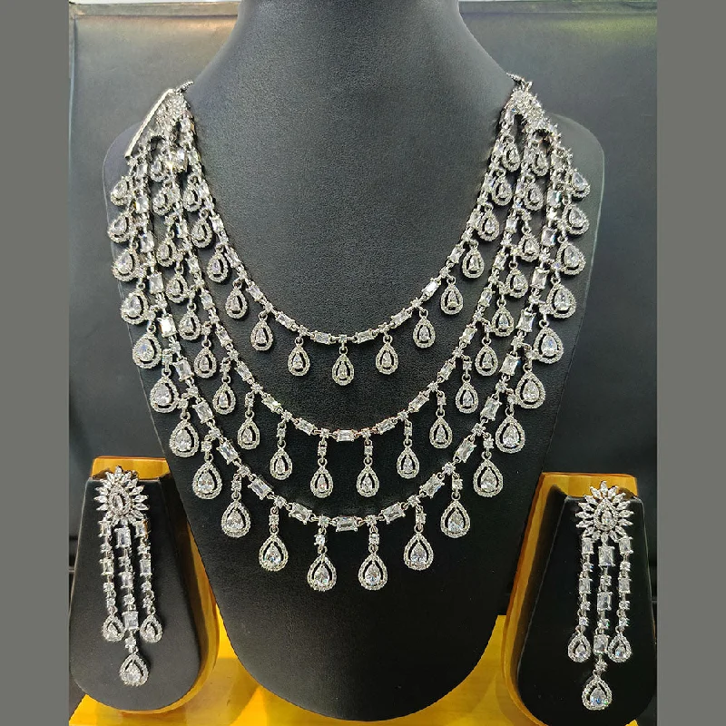 Women’s statement necklaces-Jain Jewellers Silver Plated AD Necklace Set