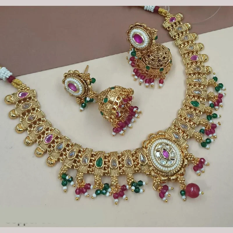 Women’s bridal necklaces-Padmawati Bangles Gold Plated Crystal Stone And Pearls Necklace Set