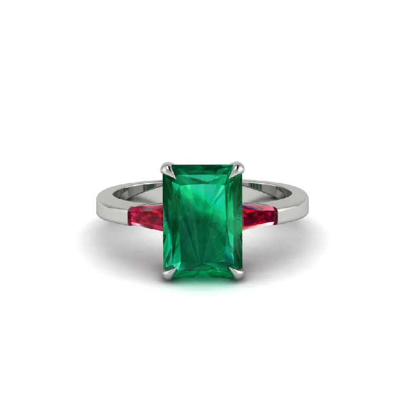 Women’s signature diamond ring-Three Stone Radiant Cut Emerald Engagement Ring - Hillary No. 51