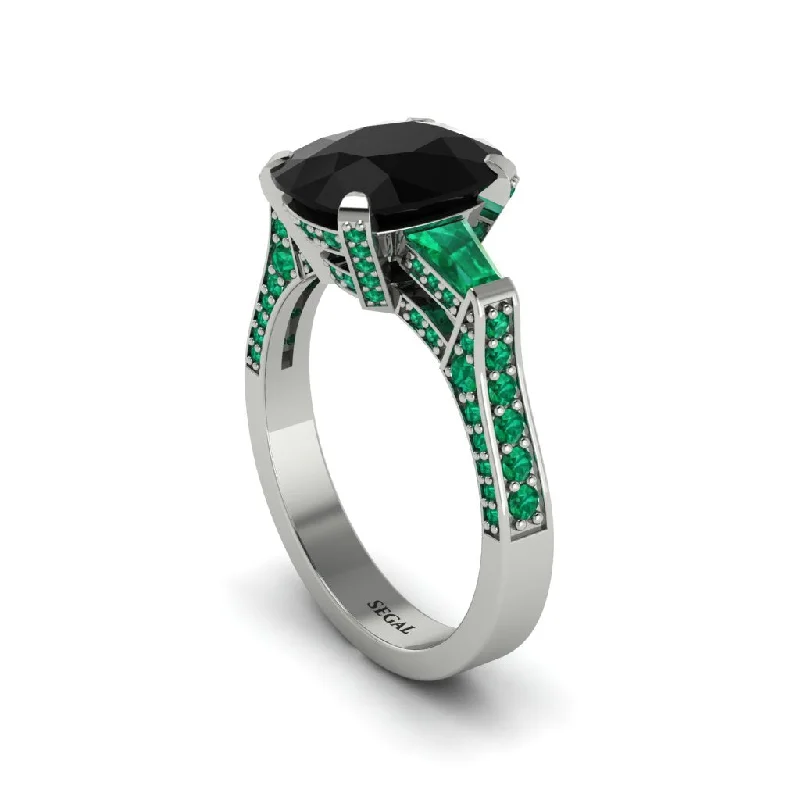 Women’s emerald engagement ring-Exclusive Handmade Black Diamond Geometrical Engagement Ring - Yolanda No. 24