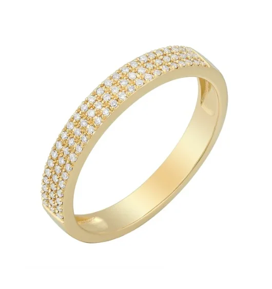 Women’s pearl rings-Three Row Diamond Pave Ring