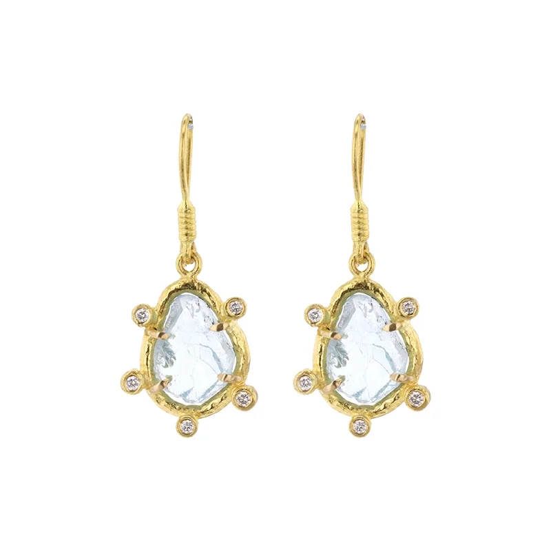 Women’s double hoop earrings-Aquamarine & Diamond Drop Earrings