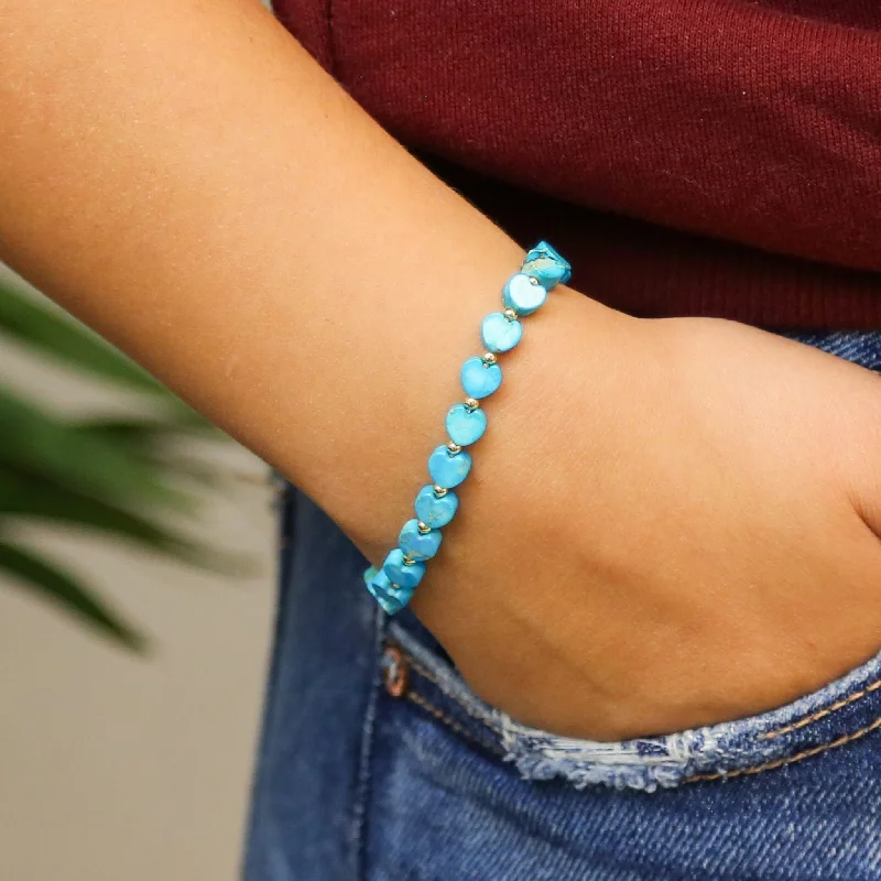 Women’s gold bangle-Stoned Heart Baby Blue - Stone Heart Accent Bracelet