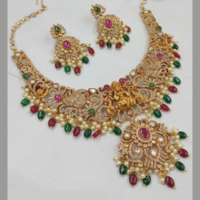 Women’s custom name necklaces-Padmawati Bangles Gold Plated AD And Beads Temple Necklace Set