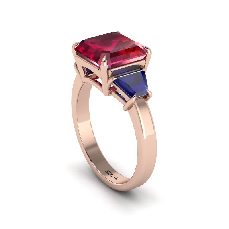 Women’s square diamond ring-Three Stone Ruby Engagement Ring - Bethany No. 71