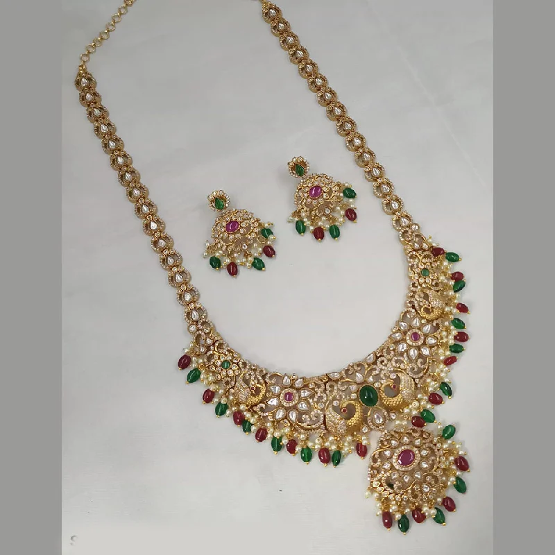 Women’s long necklaces-Padmawati Bangles Gold Plated AD And Beads Long Necklace Set