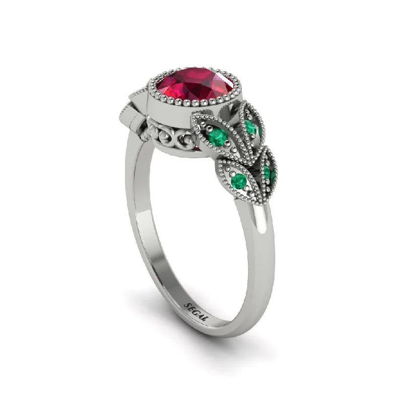 Women’s custom diamond engagement ring-Art Deco Ruby Leaves Engagement Rings - Thalia No. 27