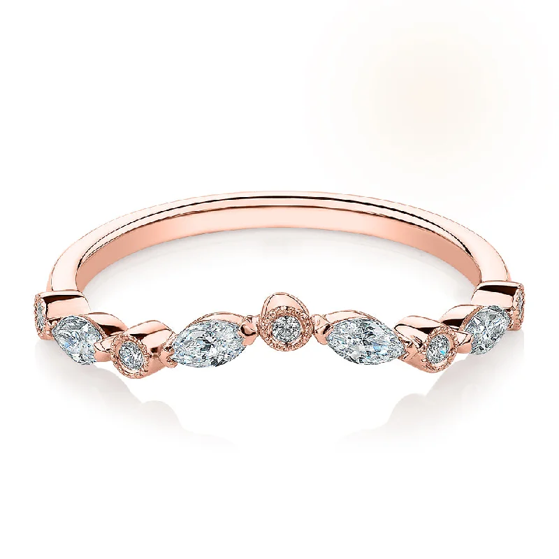 Women’s heart-shaped engagement rings-Marquise curved wedding or eternity band with 0.43 carats* of diamond simulants in 10 carat rose gold