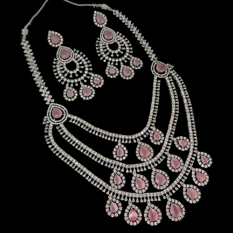 Women’s modern diamond necklaces-Padmawati Bangles Silver Plated AD Long Necklace Set