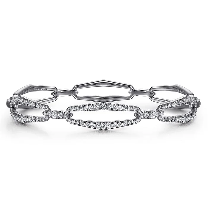 Women’s luxury bracelet-14K White Gold Diamond Link Bangle Bracelet