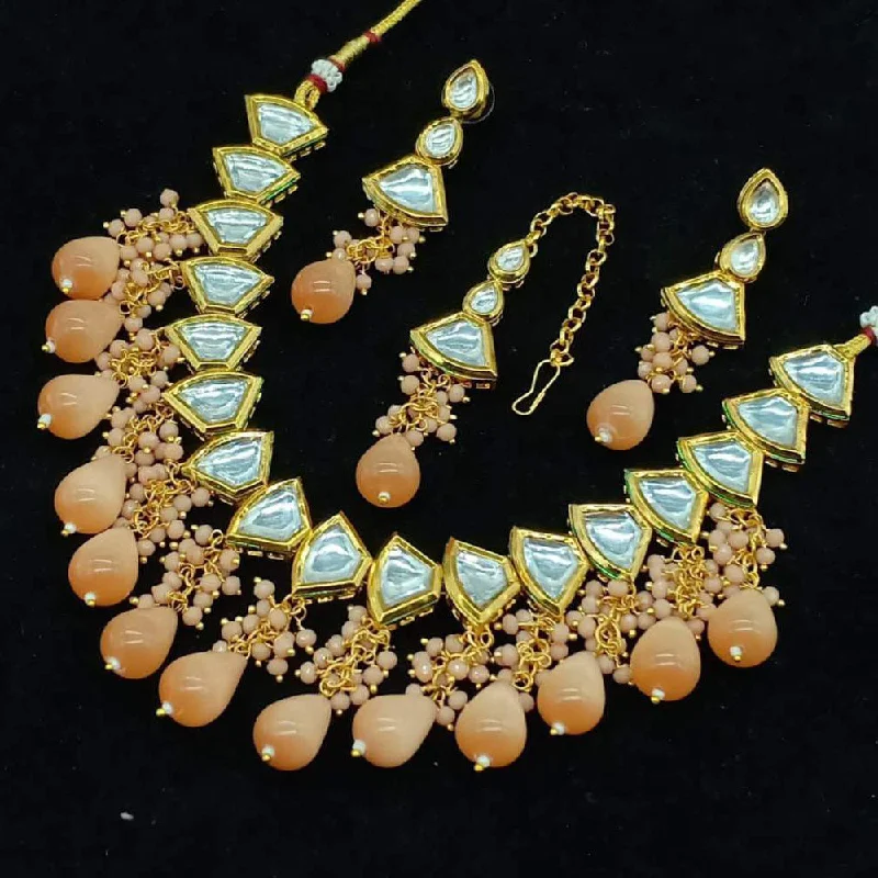 Women’s monogrammed necklaces-Shree Chamunda Jewellers Gold Plated Kundan Stone Necklace Set